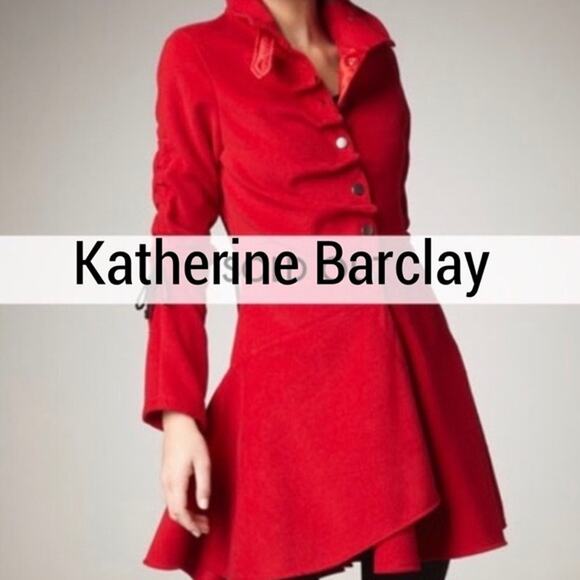 Katherine Barclay Red Ruffle Snap Button Pea Coat Women's Size US Small - Picture 2 of 7